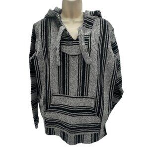 Retrofit Unisex Medium Black White Baja Mexican Hoodie‎ Drug Rug Handmade